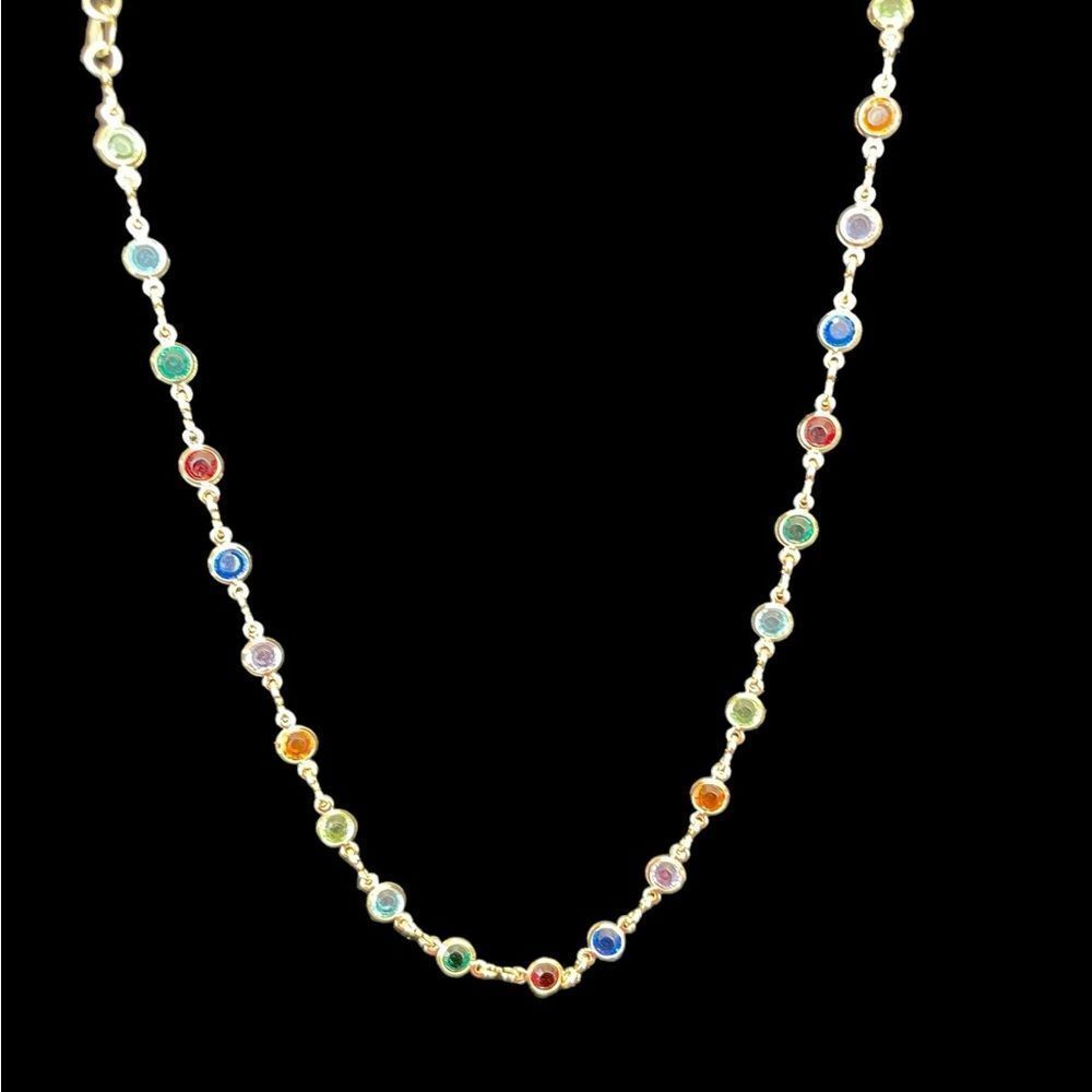 18K GOLD FILLED MULTI COLOR GEM NECKLACE, 16”‎